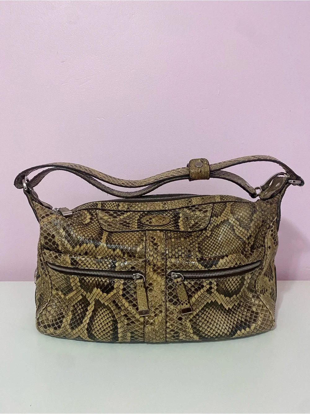 Tod's Genuine Python Snake-Skin Leather Hobo in Brown and Tan Vintage